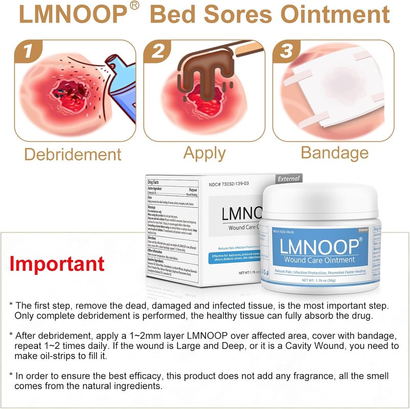 LMNOOP Pressure Sore Cream, 24-Hour Infection Protection Cream for Bed Sore, Diabetic Wounds, Venous Foot, Leg Ulcers cuts, scrapes, and Burns - Image 5